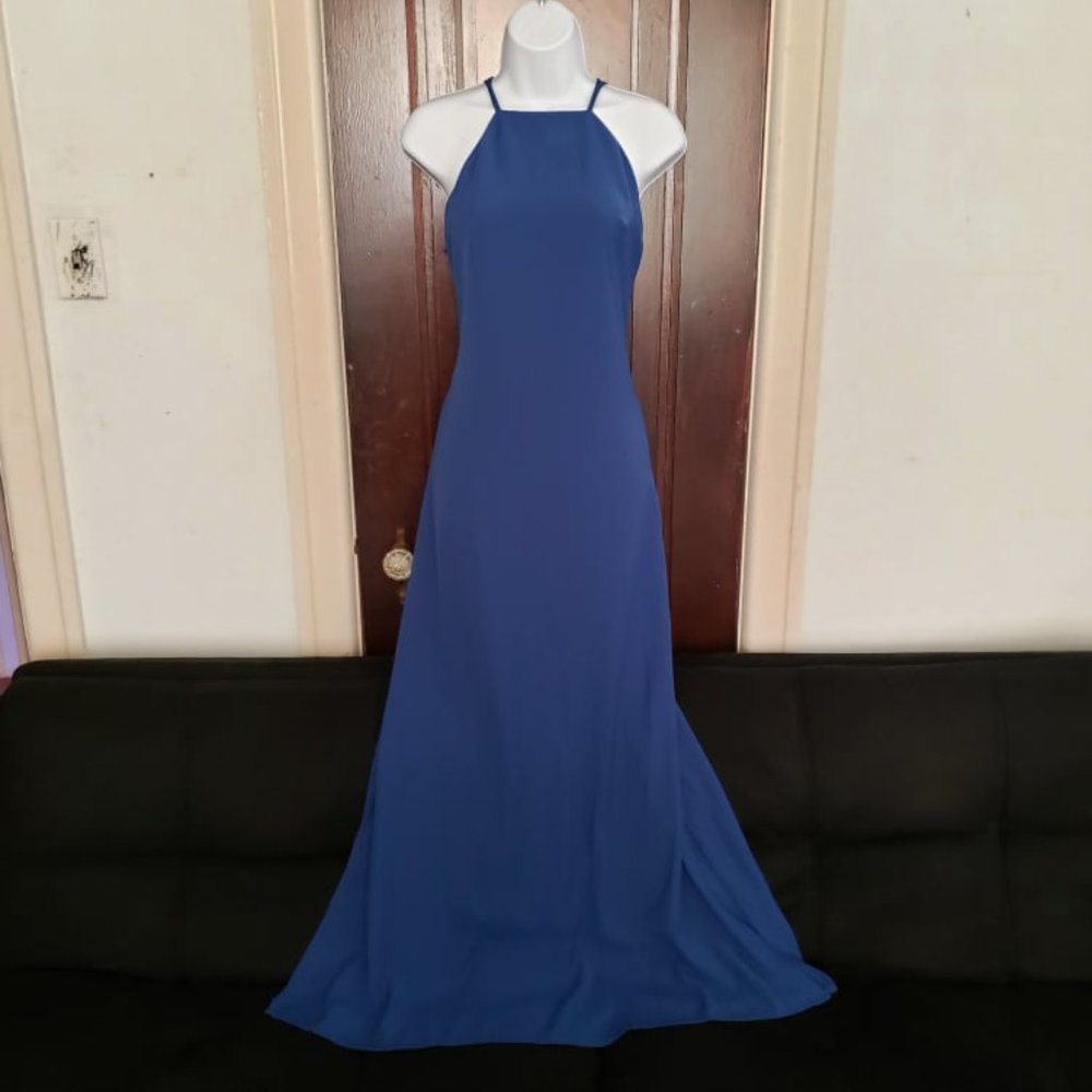 Forever 21 Strappy Halter Maxi Dress w Criss Cross Back & Slits in Royal Blue XS